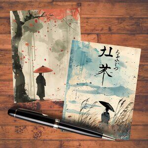 Watercolor Japanese A1 Notecard Set: Oriental Stationery Gift with Envelopes